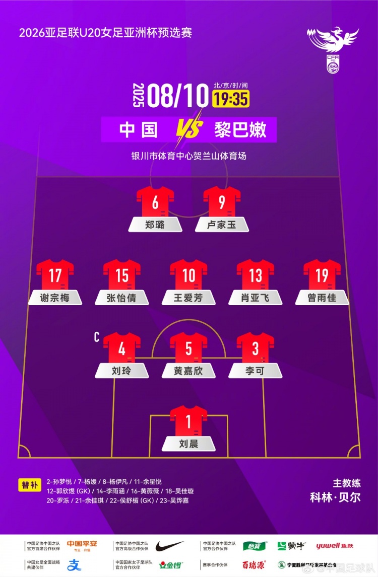 开云官网-U20女足亚洲杯预选赛，中国队VS黎巴嫩队首发名单出炉！ ​​​